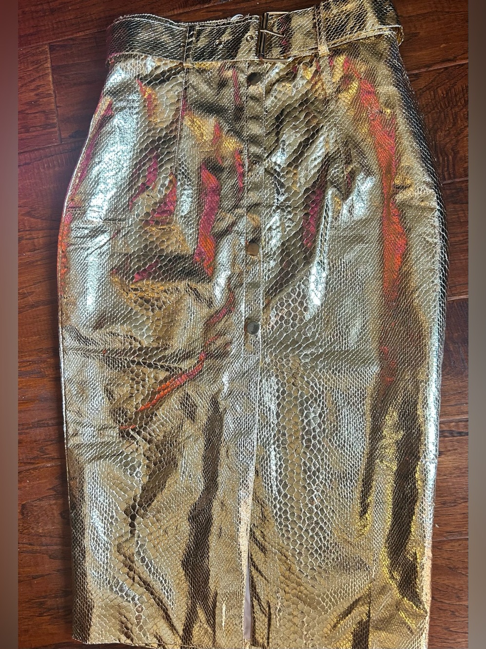 Fashion Nova Metallic Snake-Embossed Pencil Skirt - Gold